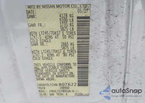 2017 Nissan Nv Cargo Nv2500 Hd Sv V8 from USA, damaged, VIN 1N6AF0LY2HN807622